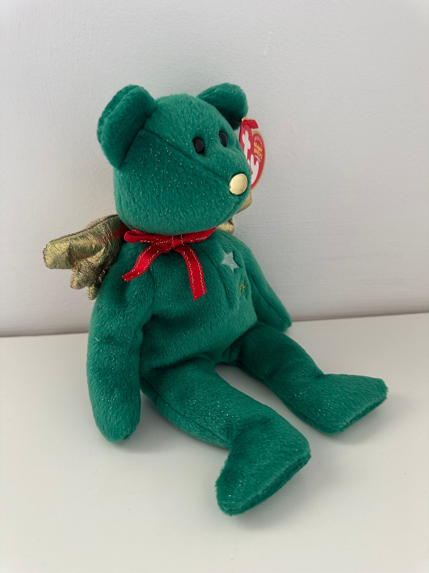 Ty Beanie Baby “Gift” the Angel Bear with Wings - Green Version Joy - Hallmark Gold Crown Exclusive (8.5 inch)