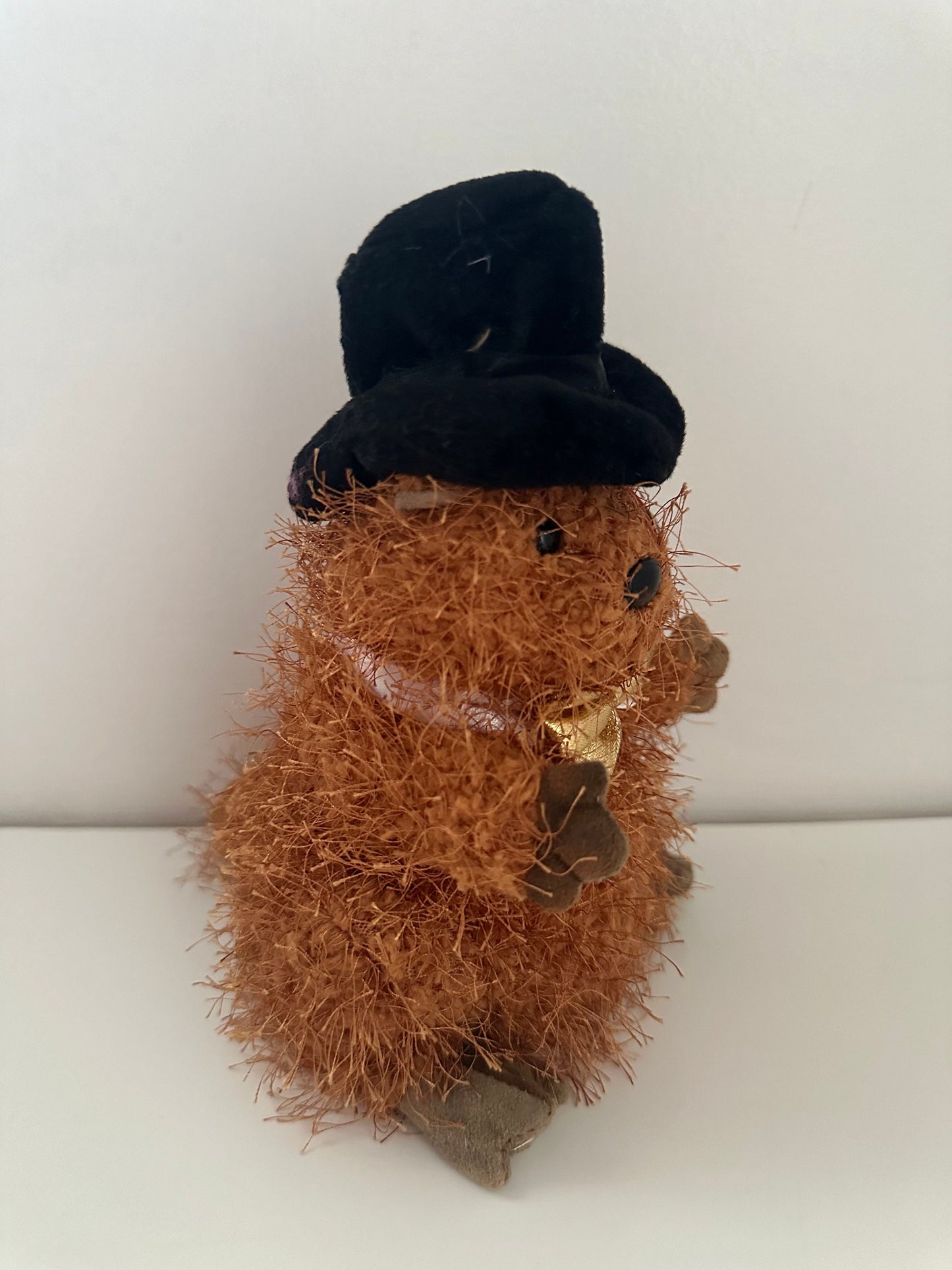 Ty Beanie Baby “Punxsutawney Phil” the Groundhog Day  - Gold Bow Tie (6.5 inch)