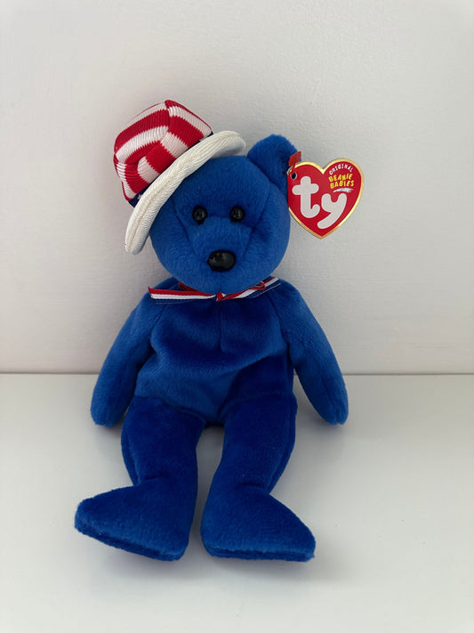 Ty Beanie Baby “Sam” the Blue American Bear with Patriotic Hat! (8.5 inch)