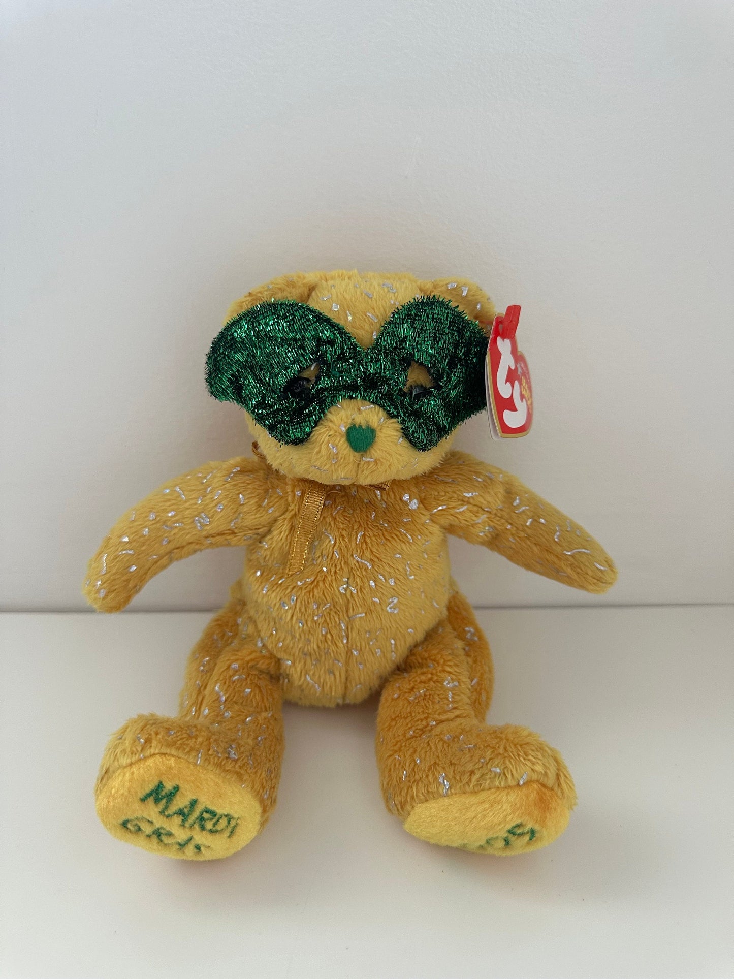 Ty Beanie Baby “Masque” the Yellow Mardi Gras Bear! (7.5 inch)