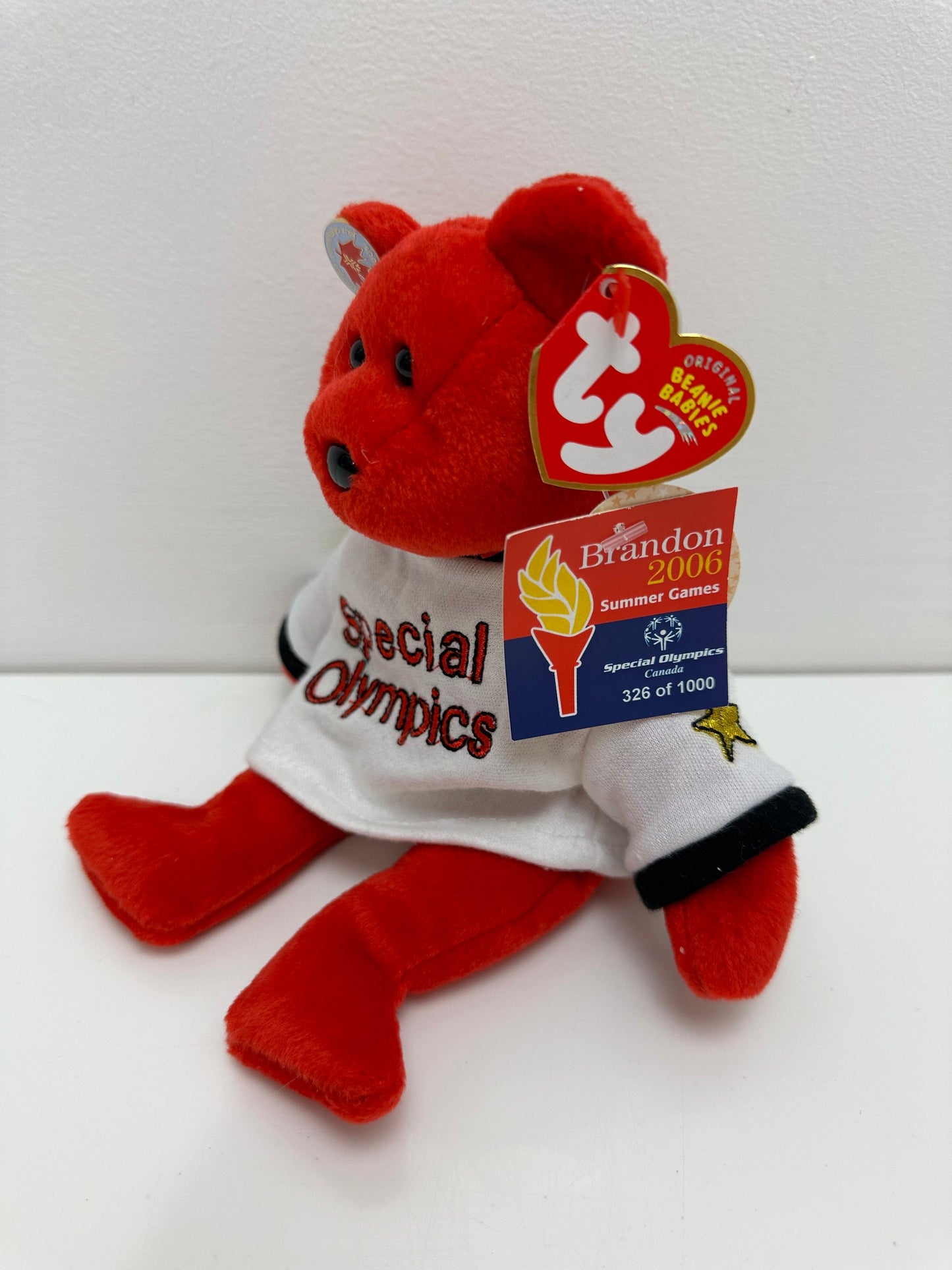 Ty Beanie Baby “Canada” the I Love Canada - Special Olympics Bear - White Shirt Version Numbered 326/1000 Made Worldwide! (8.5 inch)