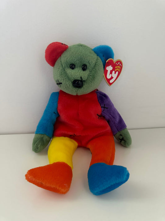 Ty Beanie Baby “Frankenteddy” the Bear - Orange and Blue Feet (8.5 inch)