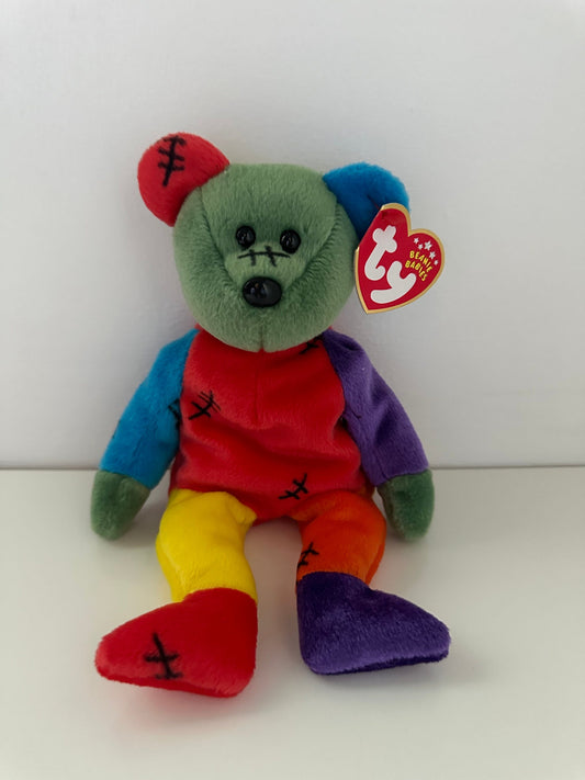 Ty Beanie Baby “Frankenteddy” the Bear - Red and Purple Feet (8.5 inch)