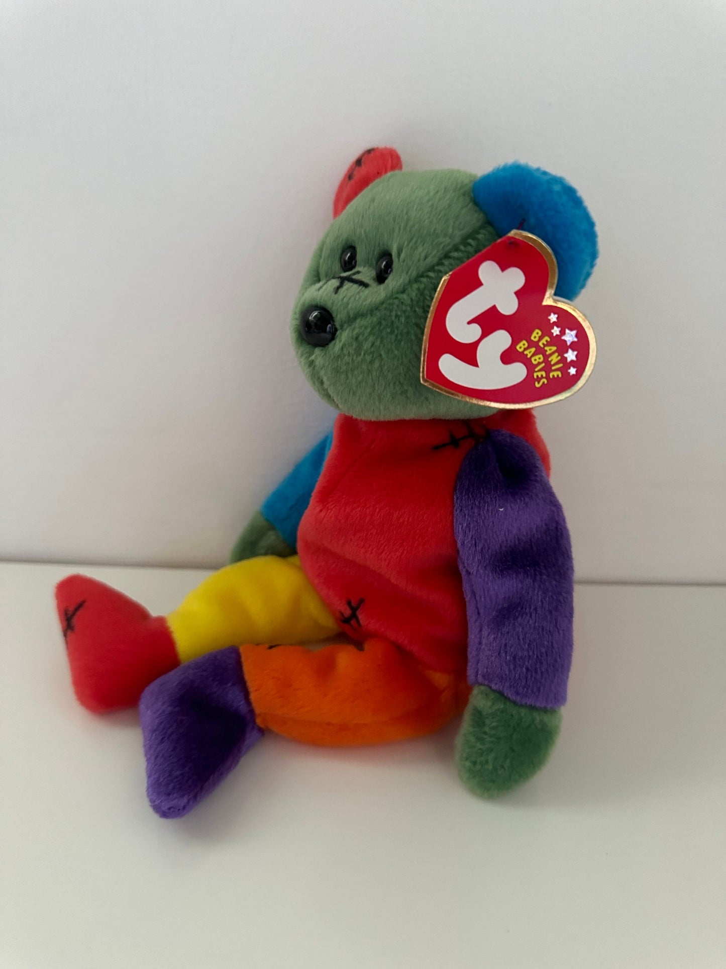 Ty Beanie Baby “Frankenteddy” the Bear - Red and Purple Feet (8.5 inch)