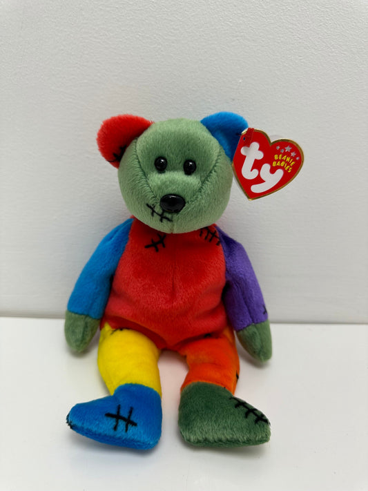 Ty Beanie Baby “Frankenteddy” the Bear - Green and Blue Feet (8.5 inch)