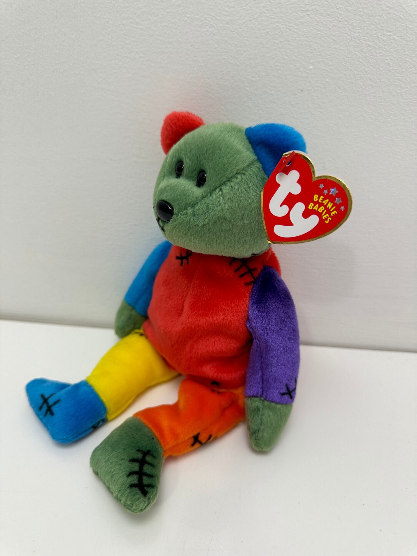 Ty Beanie Baby “Frankenteddy” the Bear - Green and Blue Feet (8.5 inch)