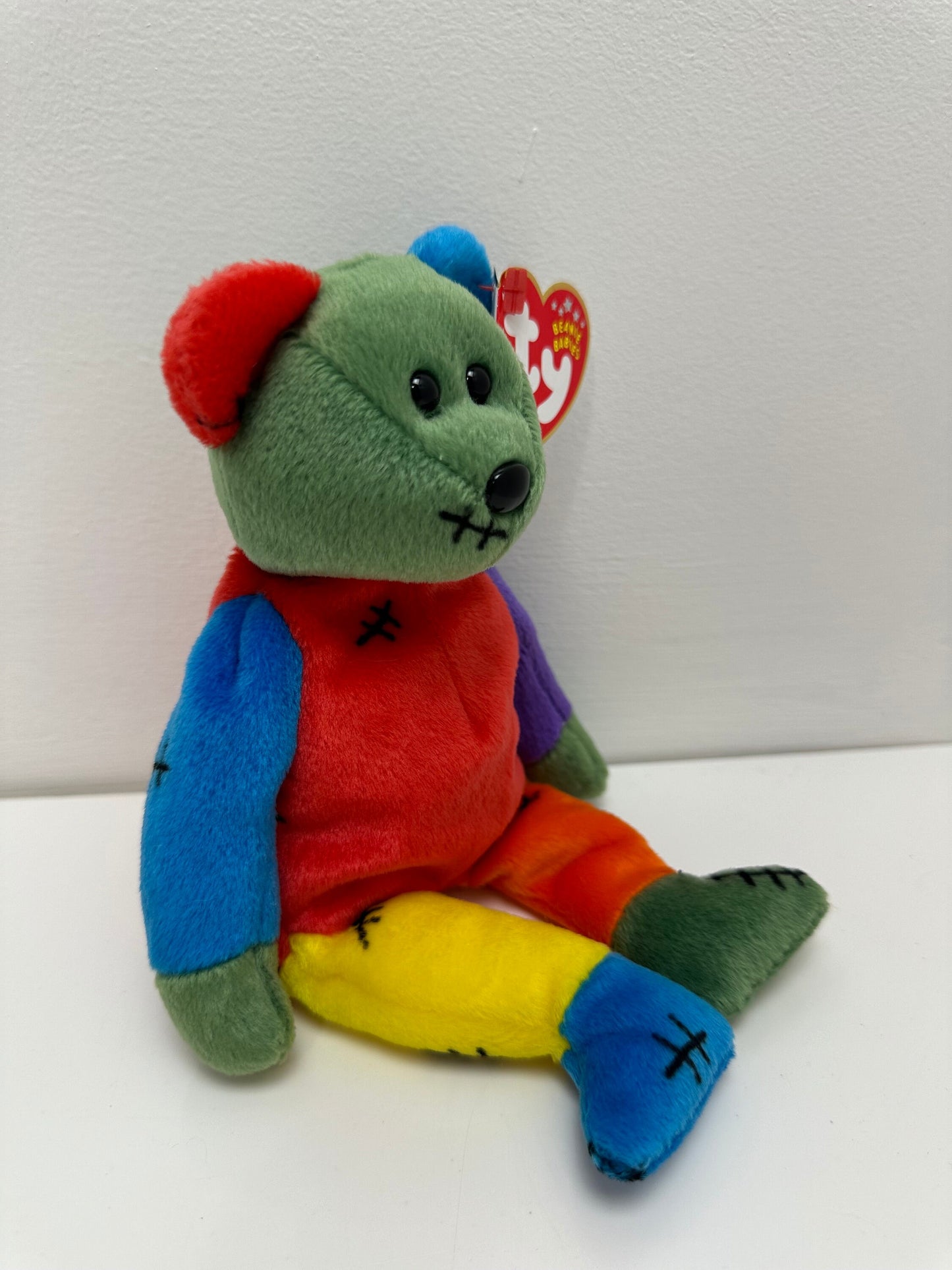 Ty Beanie Baby “Frankenteddy” the Bear - Green and Blue Feet (8.5 inch)