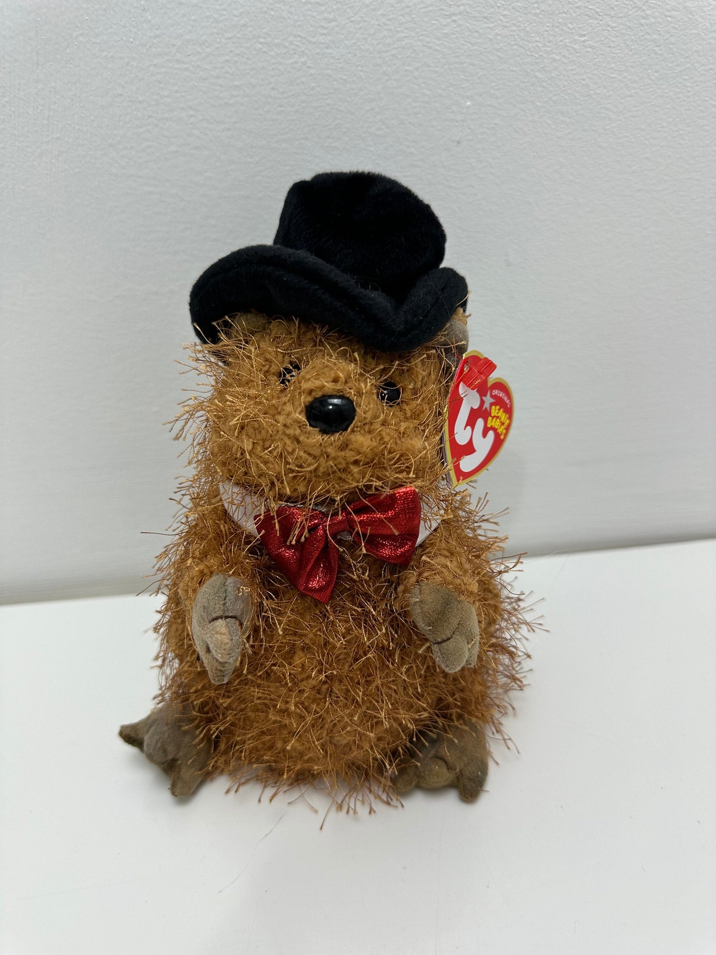 Ty Beanie Baby “Punxsutawney Phil” the Groundhog Day  - Red Bow Tie (6.5 inch)