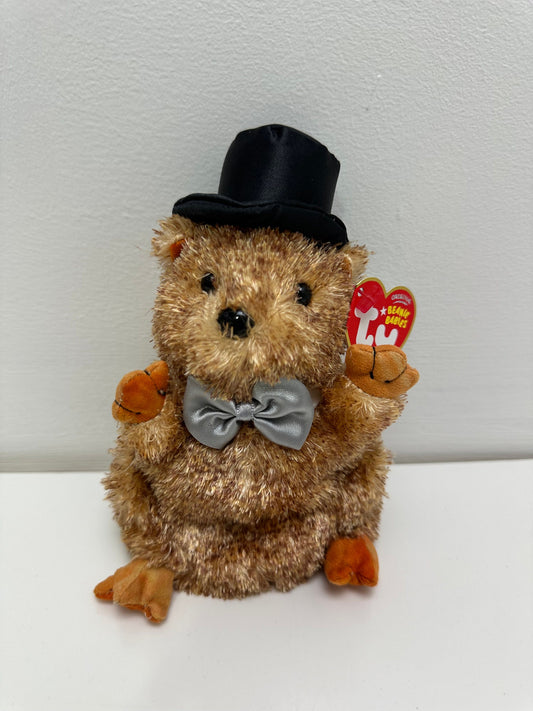 Ty Beanie Baby “Punxsutawney Phil” the Groundhog  Silver Bow Tie (6.5 inch)