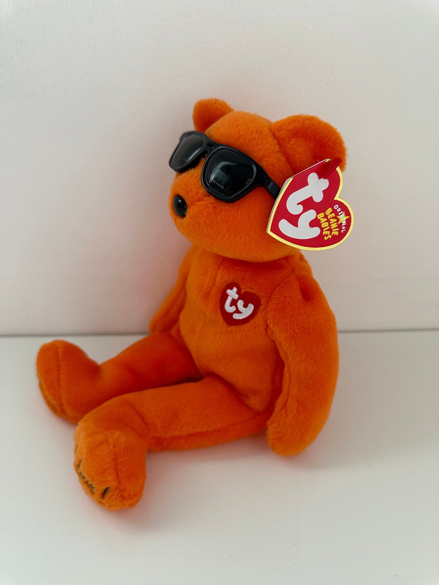 Ty Beanie Baby “Summertime Fun” the Orange Sunglasses Bear, Orange Dallas Version! Trade Show Exclusive! *Rare* (8.5 inch)