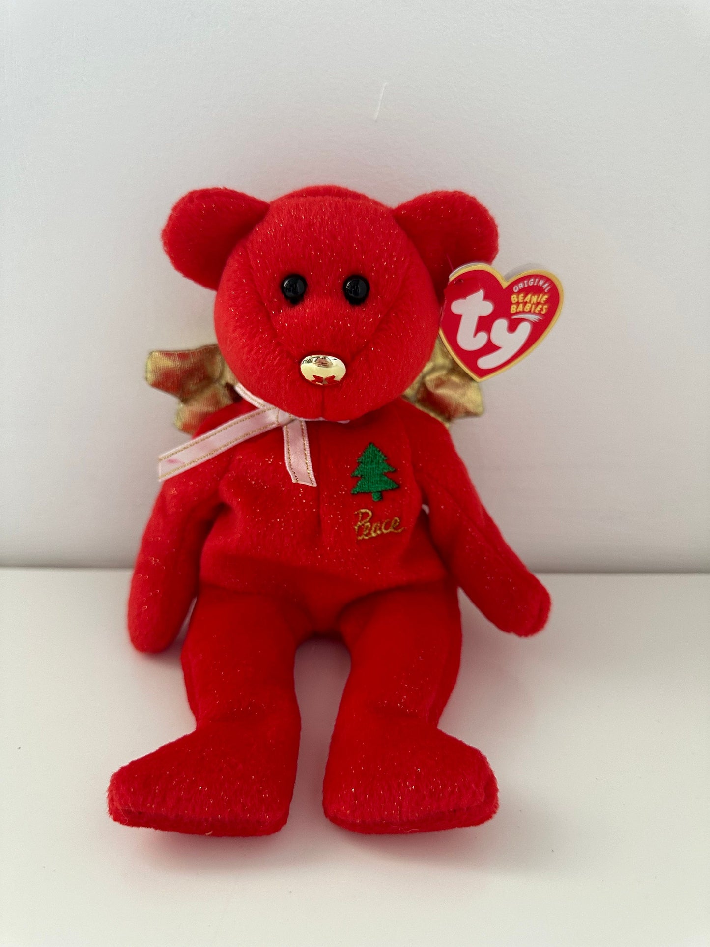 Ty Beanie Baby “Gift” the Angel Bear with Wings - Red Version Peace - Hallmark Gold Crown Exclusive (8.5 inch)