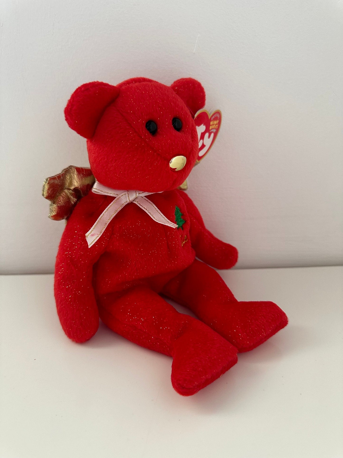 Ty Beanie Baby “Gift” the Angel Bear with Wings - Red Version Peace - Hallmark Gold Crown Exclusive (8.5 inch)