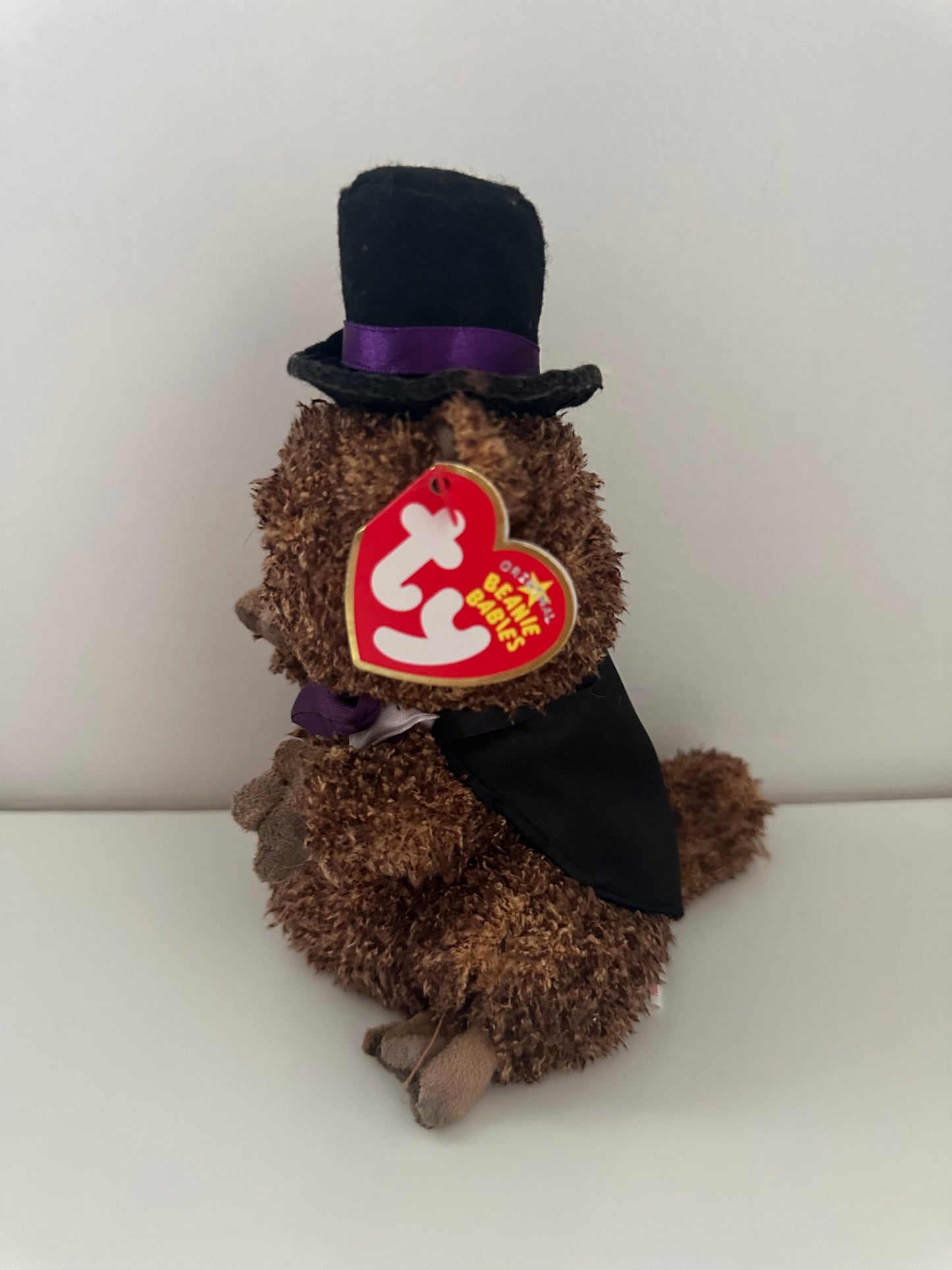 Ty Beanie Baby “Punxsutawney Phil” the Groundhog Day  with Purple Bow Tie (6.5 inch)