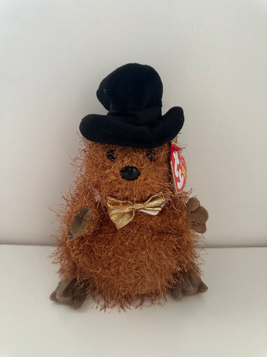 Ty Beanie Baby “Punxsutawney Phil” the Groundhog Day  - Gold Bow Tie (6.5 inch)