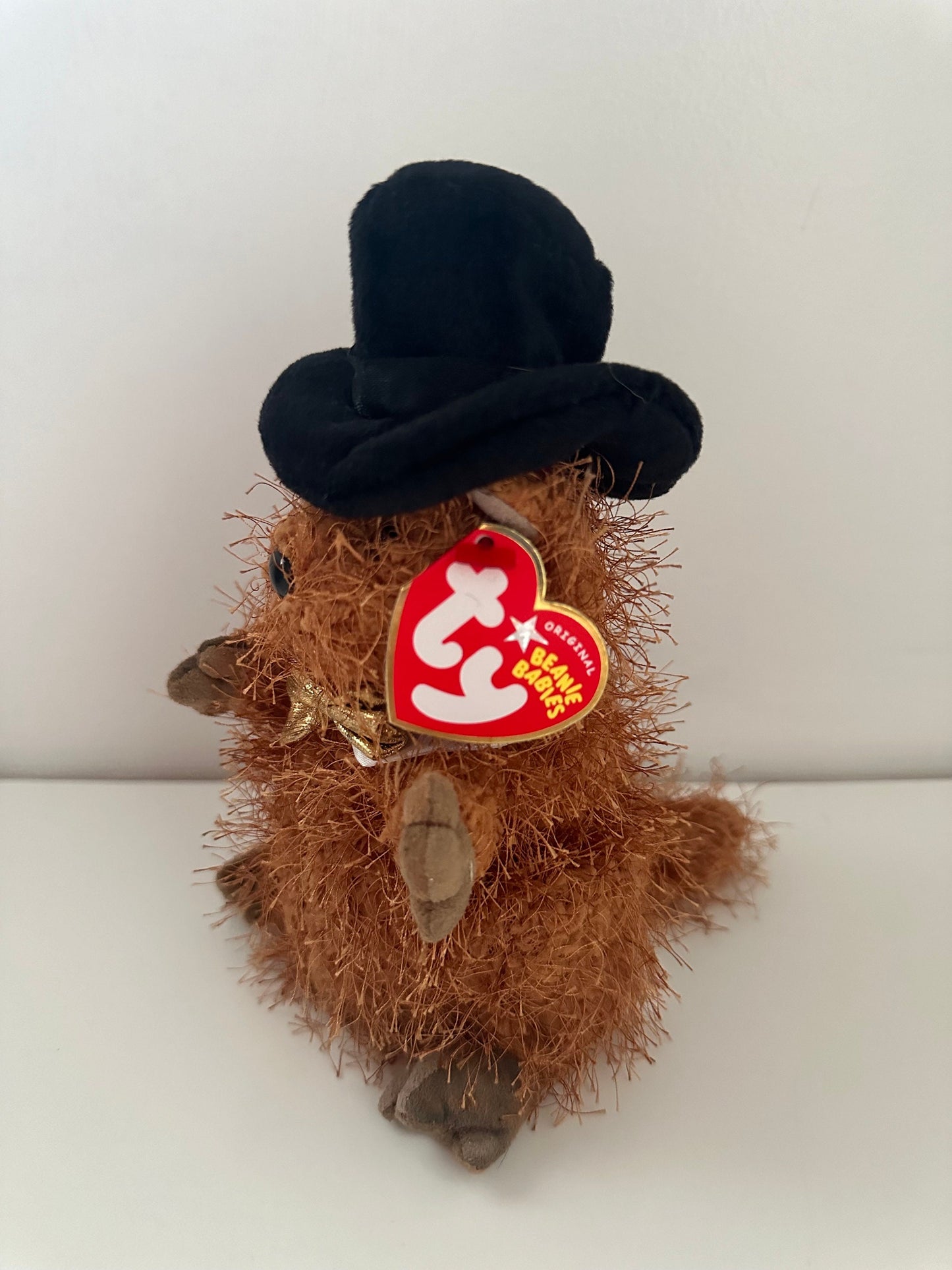 Ty Beanie Baby “Punxsutawney Phil” the Groundhog Day  - Gold Bow Tie (6.5 inch)