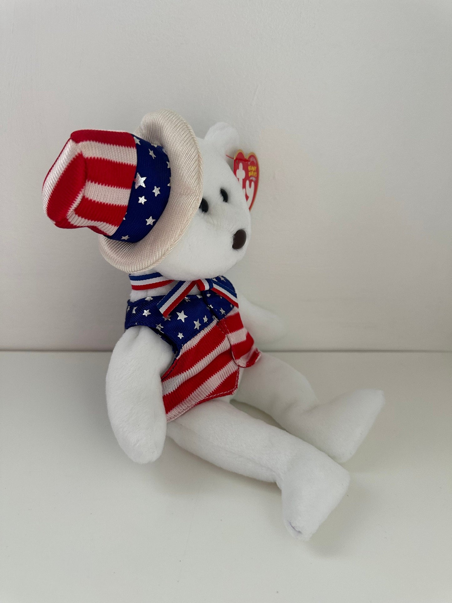 Ty Beanie Baby “Sam” the White American Bear with Patriotic Hat! (8.5 inch)