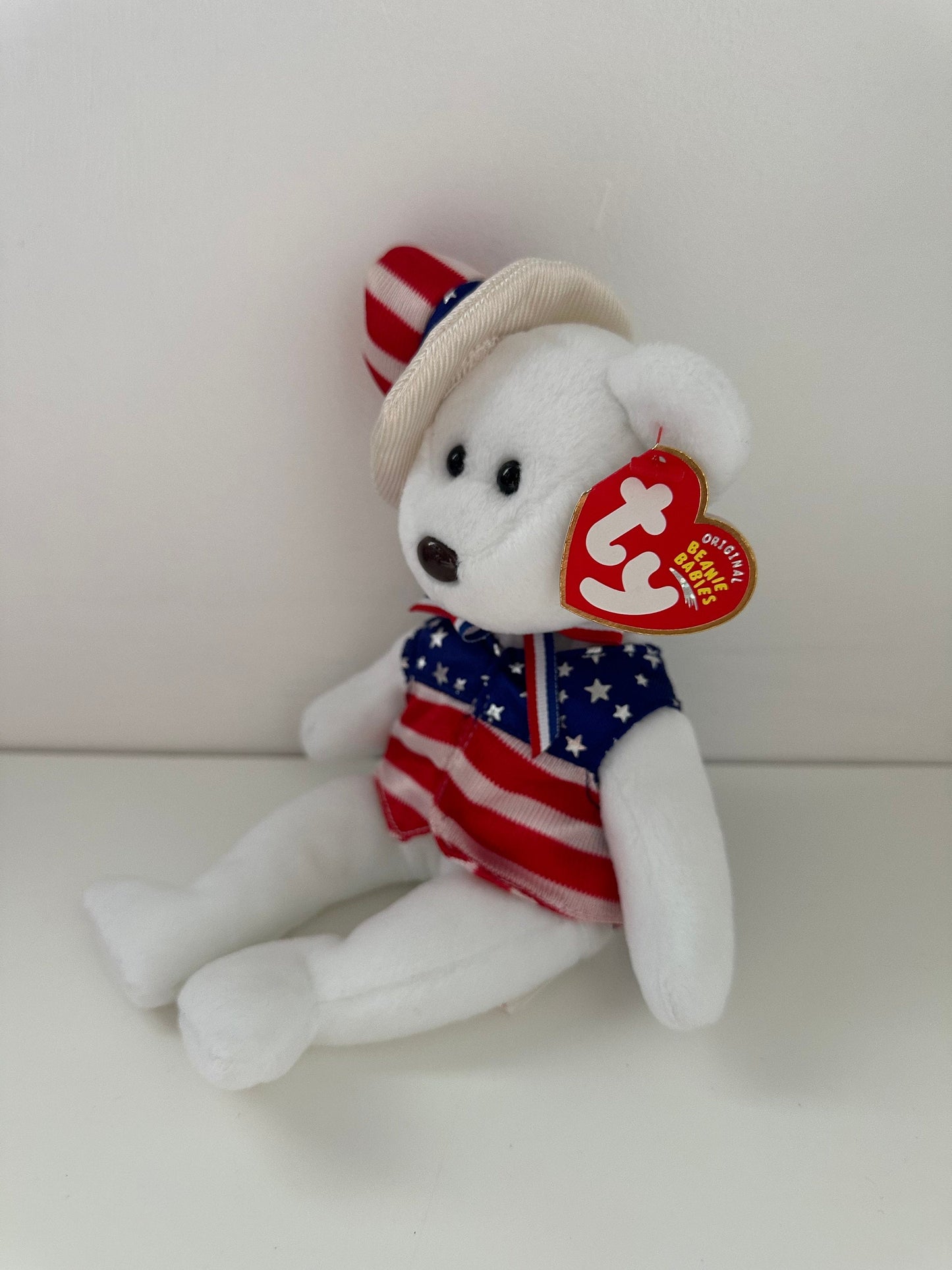 Ty Beanie Baby “Sam” the White American Bear with Patriotic Hat! (8.5 inch)