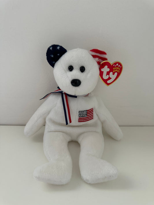 Ty Beanie Baby “America” the White Patriotic Bear (8.5 inch)