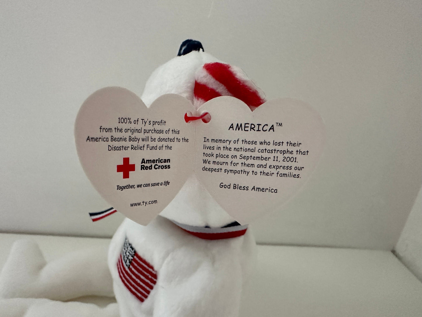 Ty Beanie Baby “America” the White Patriotic Bear (8.5 inch)