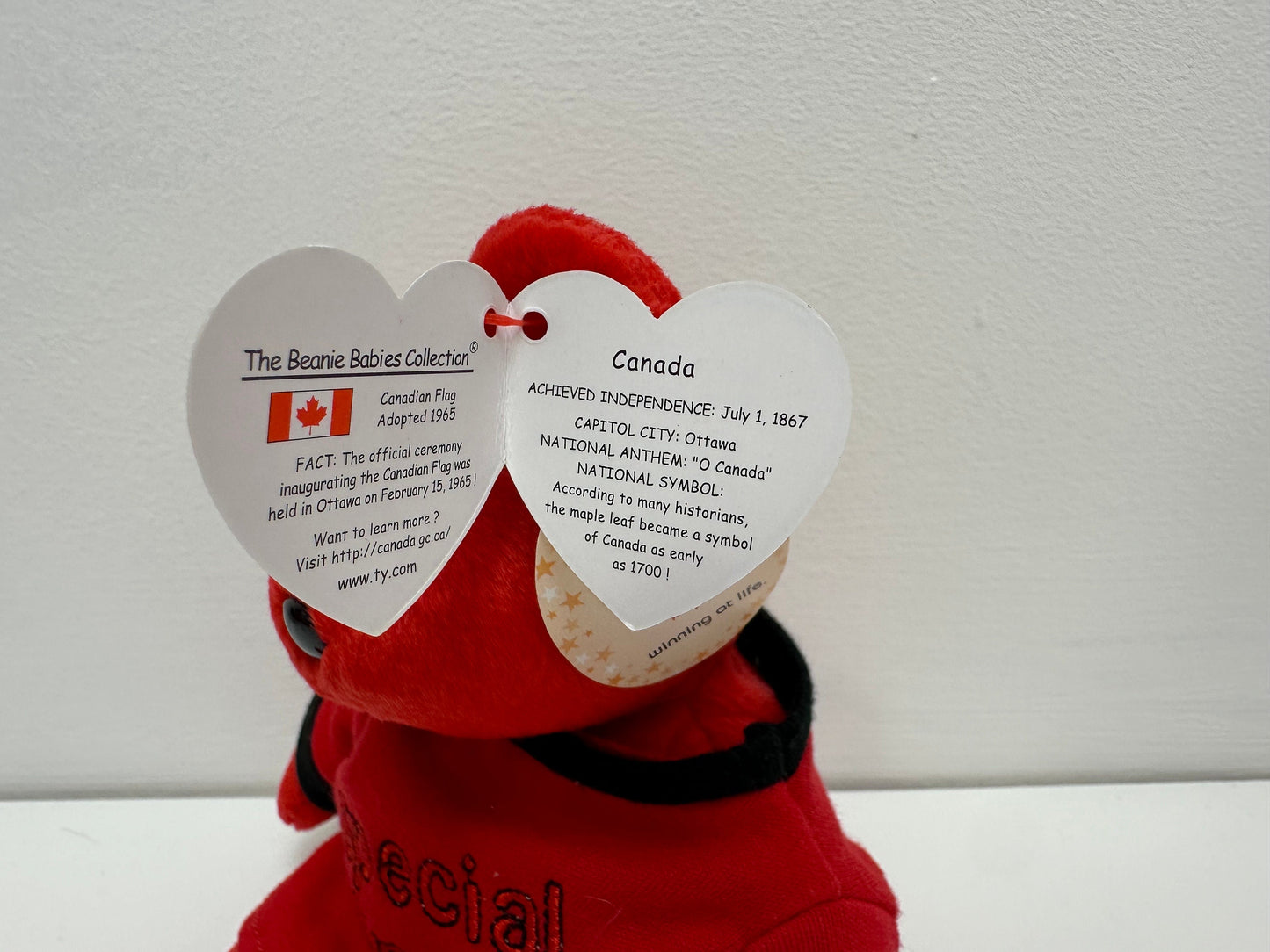 Ty Beanie Baby “Canada” the I Love Canada - Special Olympics Bear - Red Shirt Version! (8.5 inch)