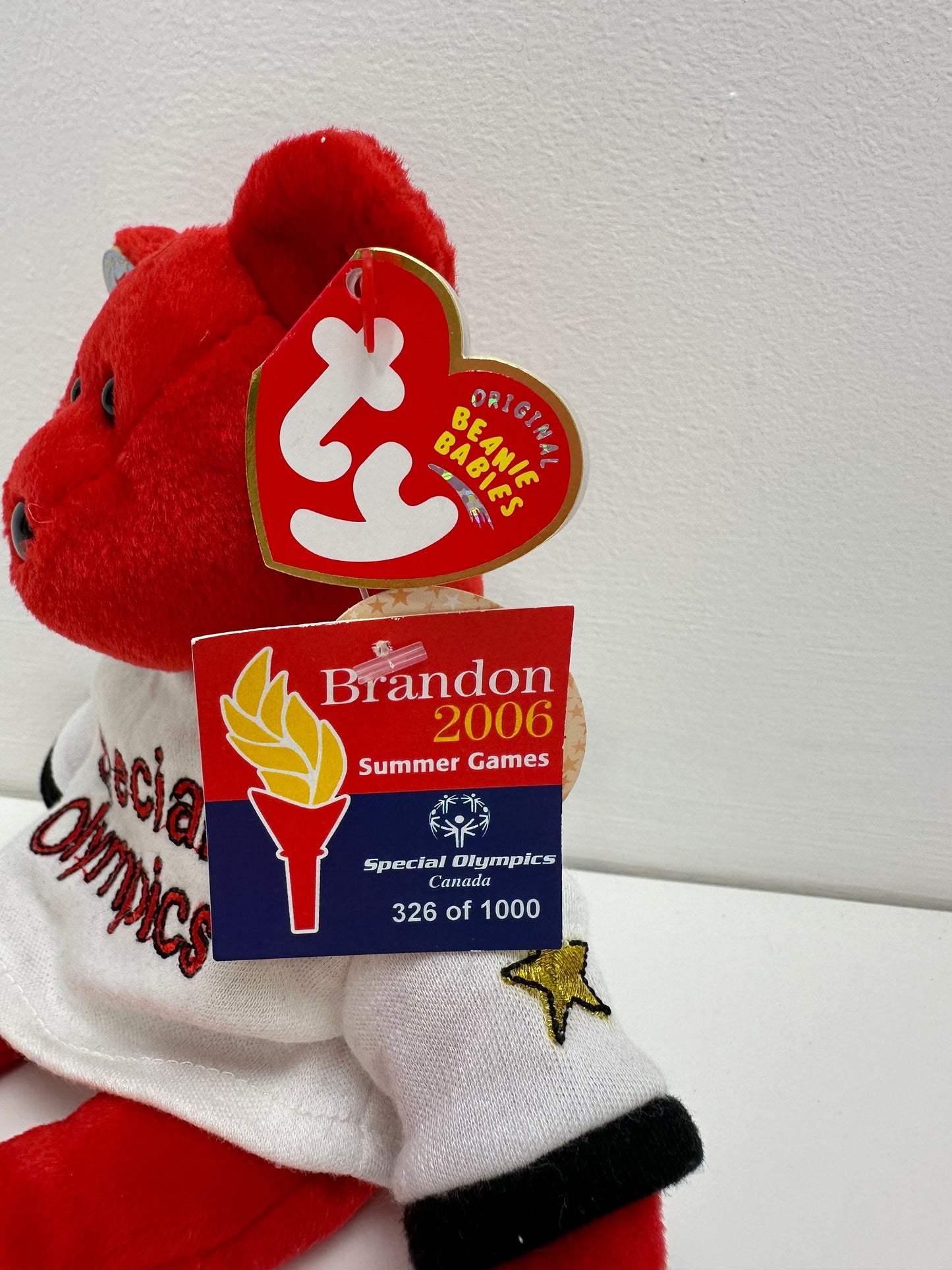 Ty Beanie Baby “Canada” the I Love Canada - Special Olympics Bear - White Shirt Version Numbered 326/1000 Made Worldwide! (8.5 inch)