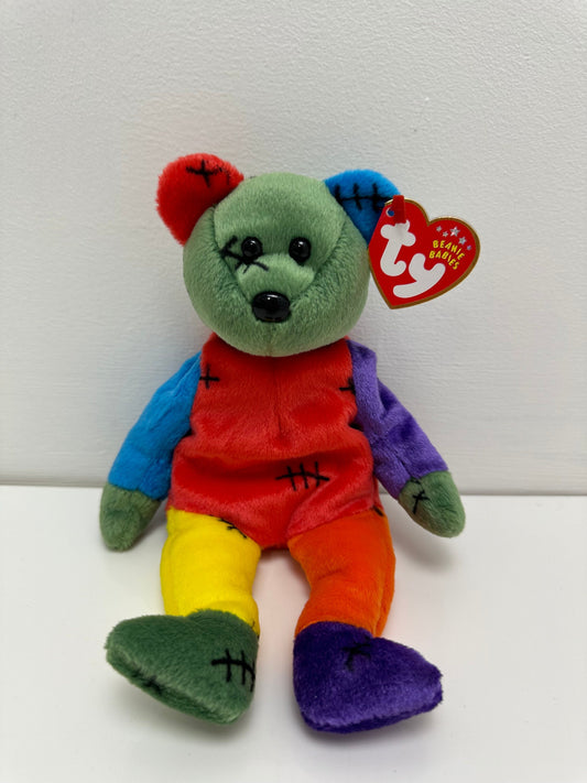 Ty Beanie Baby “Frankenteddy” the Bear - Green and Purple Feet (8.5 inch)