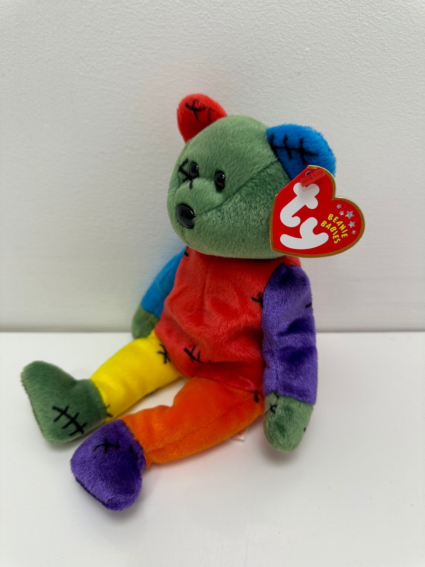 Ty Beanie Baby “Frankenteddy” the Bear - Green and Purple Feet (8.5 inch)