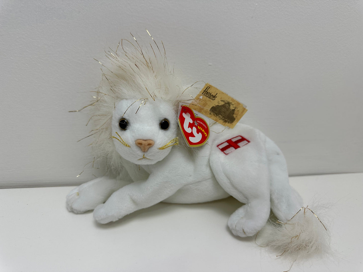 Ty Beanie Baby “Pride” the White Lion - UK EXCLUSIVE with Harrods Tag! (8 inch)