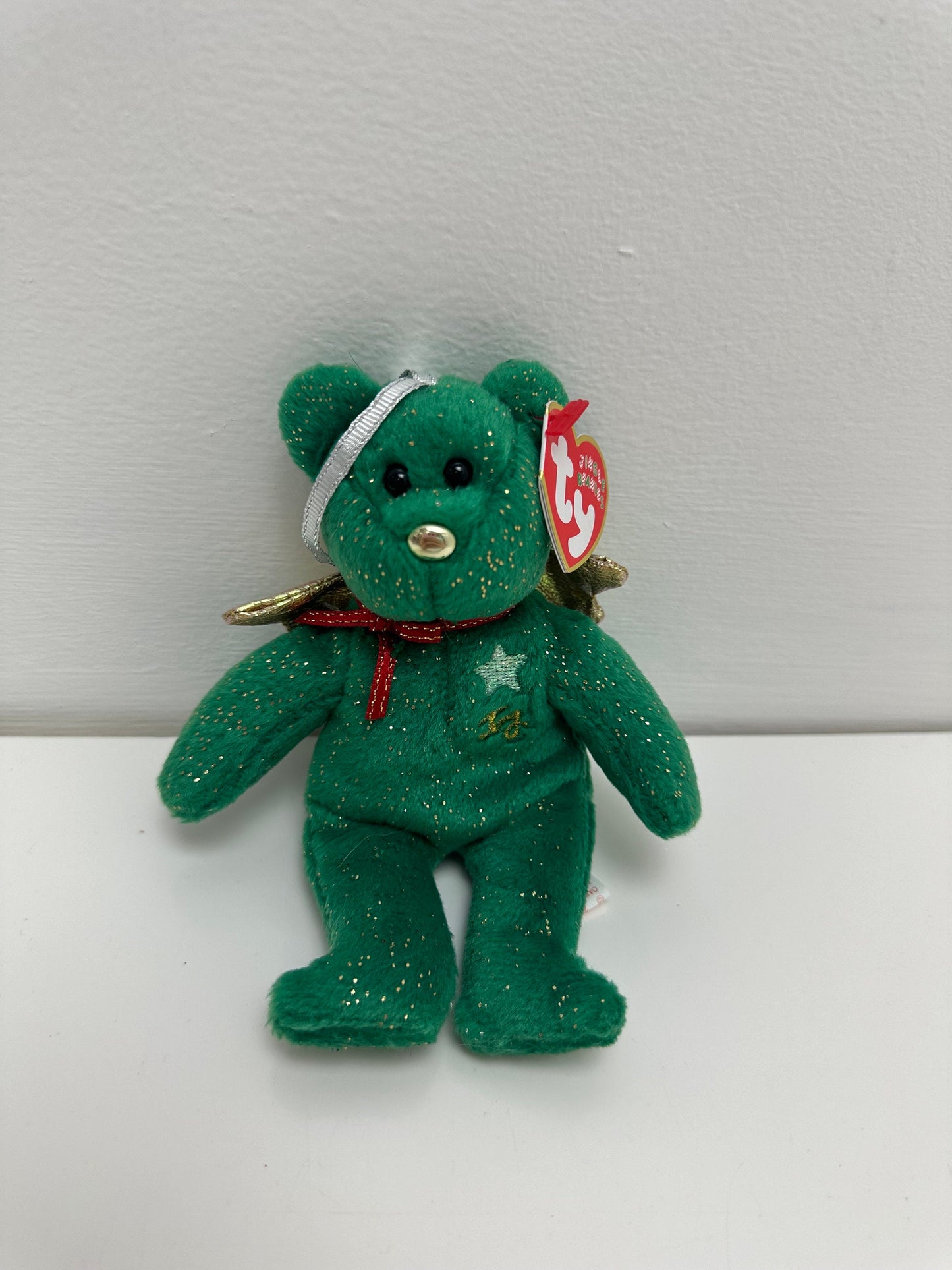 Ty Jingle Beanies “Gift” the Green Christmas Tree Ornament Angel Bears with Wings (4.5 inch)