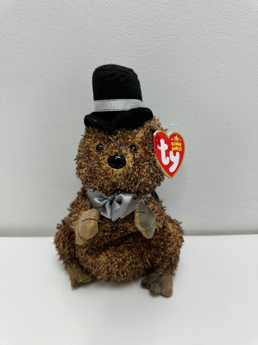 Ty Beanie Baby “Punxsutawney Phil” the Groundhog Day  with Silver Bow Tie (6.5 inch)