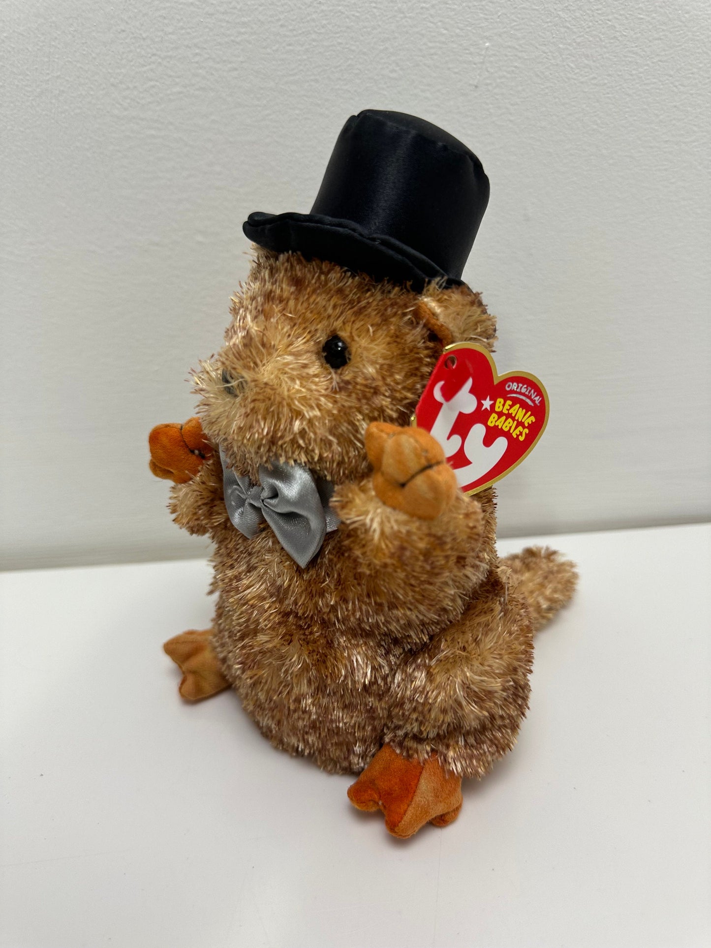 Ty Beanie Baby “Punxsutawney Phil” the Groundhog  Silver Bow Tie (6.5 inch)