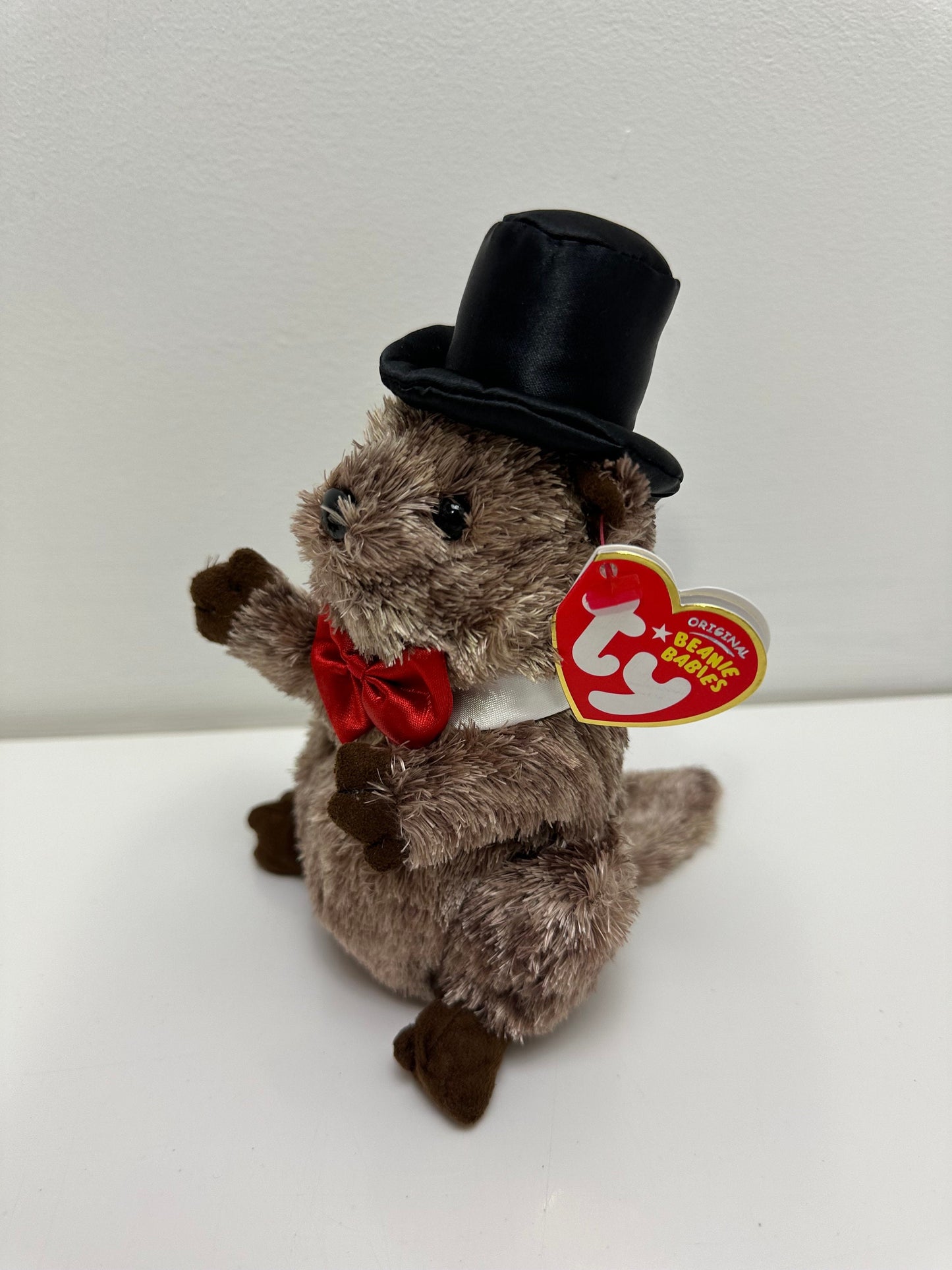 Ty Beanie Baby “Punxsutawney Phil” the Groundhog  Red Bow Tie (6.5 inch)