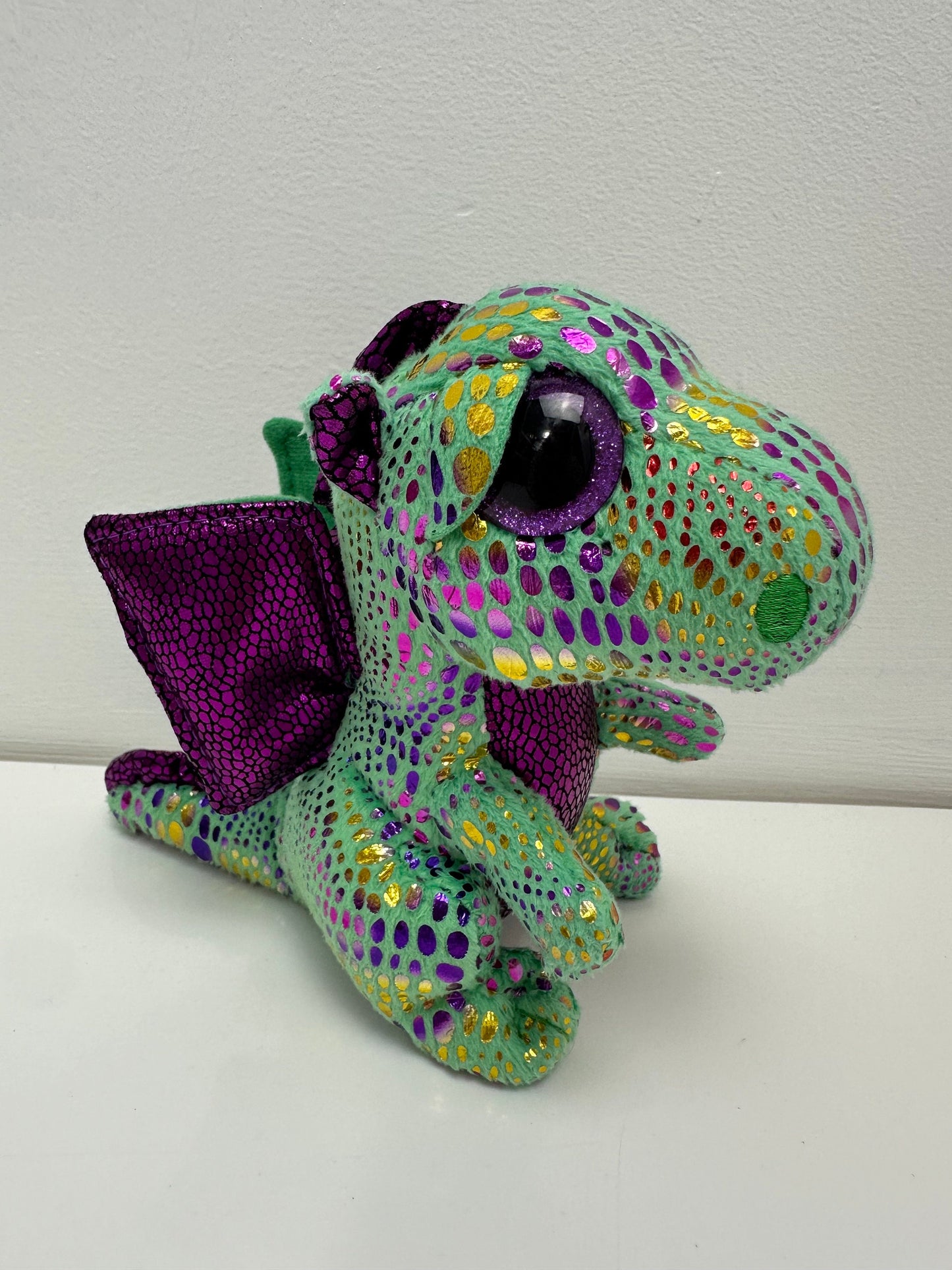 Ty Beanie Boo “Cinder” the Green and Purple Dragon - No Hang Tag (6 inch)