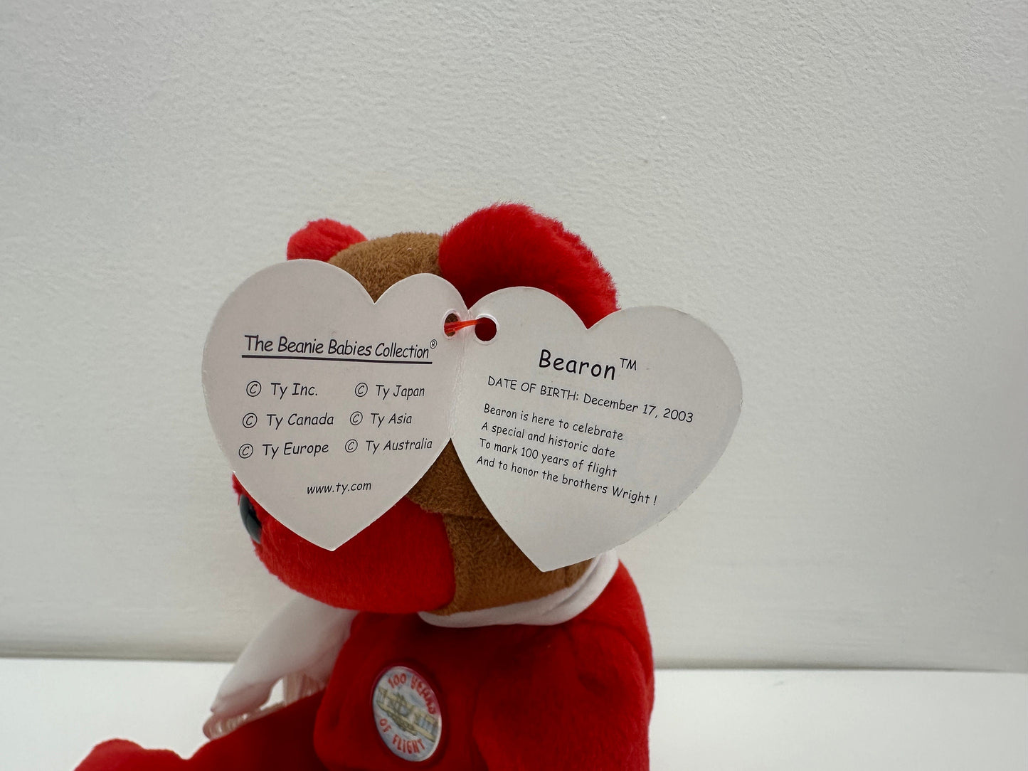 Ty Beanie Baby “Bearon” the Red Bear - 100 years of flight (8.5 inch)