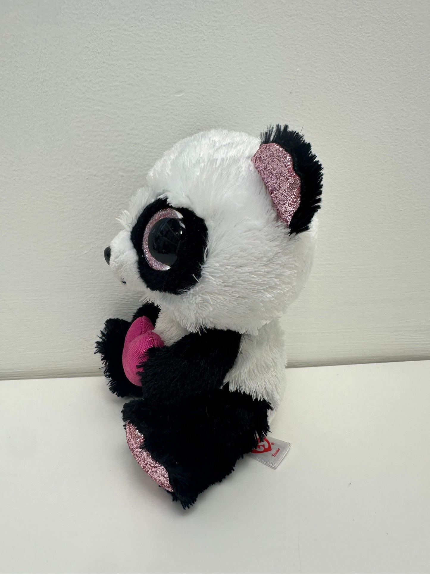 Ty Beanie Boo “Esme” the Panda Holding Pink Heart - No Hang Tag (6 inch)