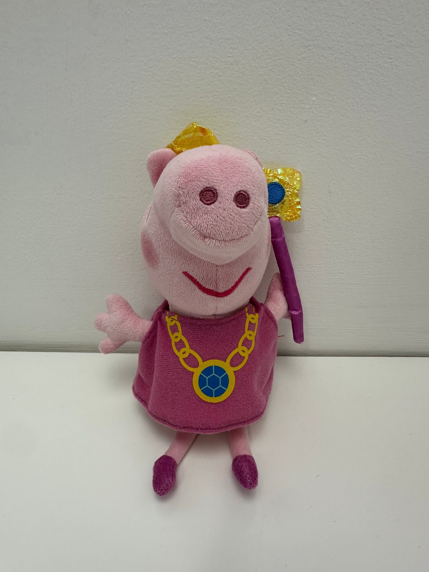 Ty Beanie Baby “Princess Peppa” wearing a crown and holding a wand - From the Children’s TV Show Peppa Pig - No Hang Tag (7 inch)