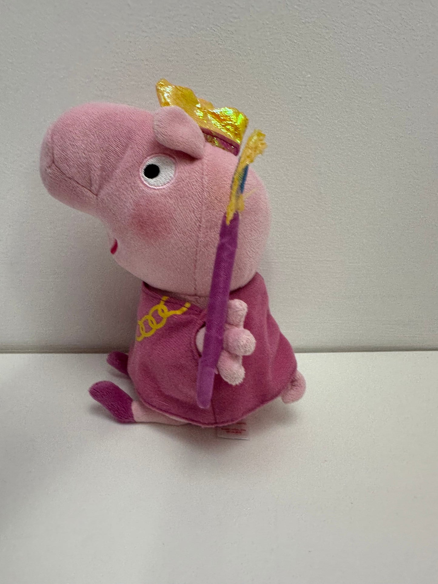 Ty Beanie Baby “Princess Peppa” wearing a crown and holding a wand - From the Children’s TV Show Peppa Pig - No Hang Tag (7 inch)