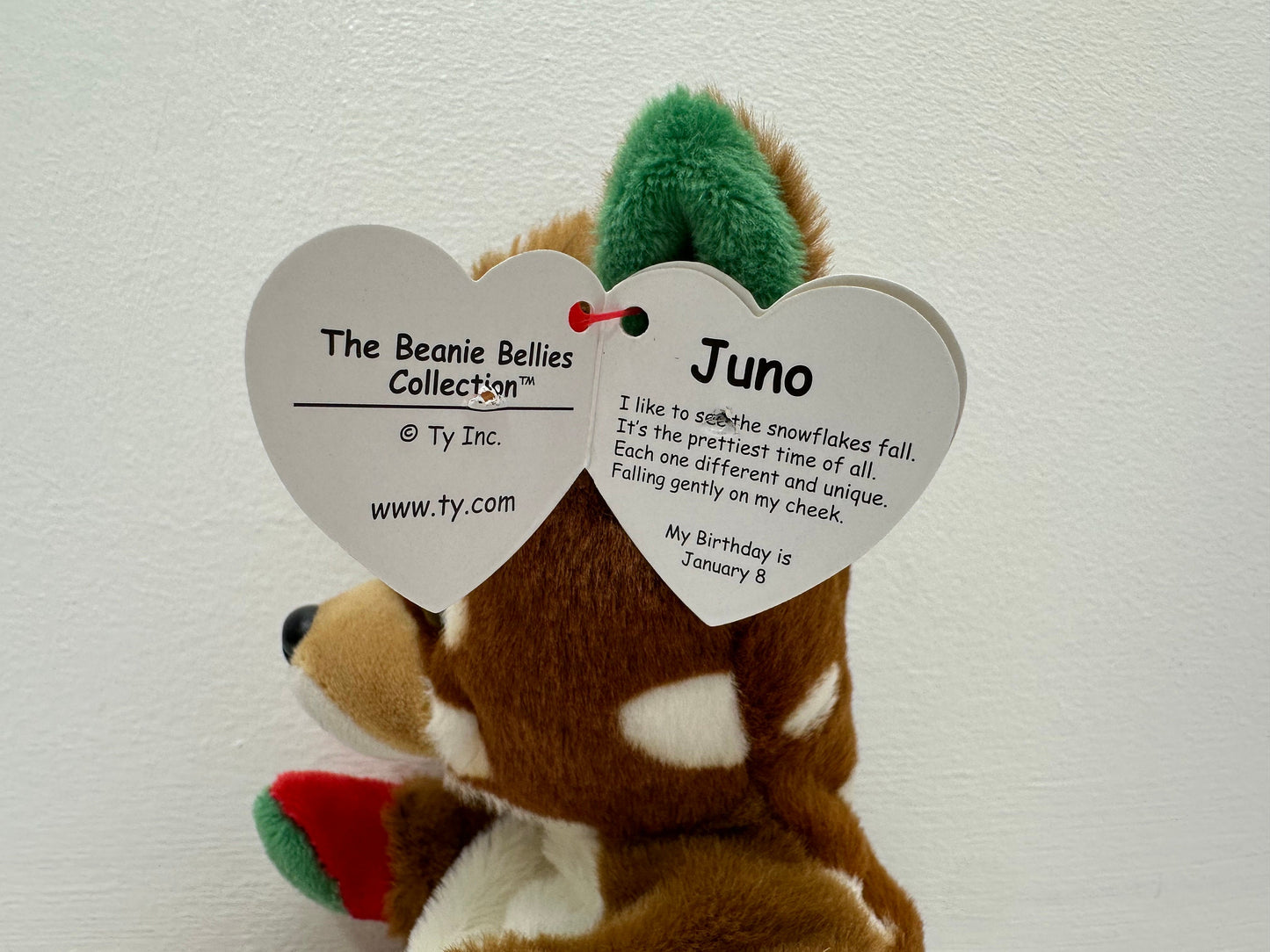 Ty Beanie Baby “Juno” the Holiday Reindeer - Non Mint Tag! (8 inch)