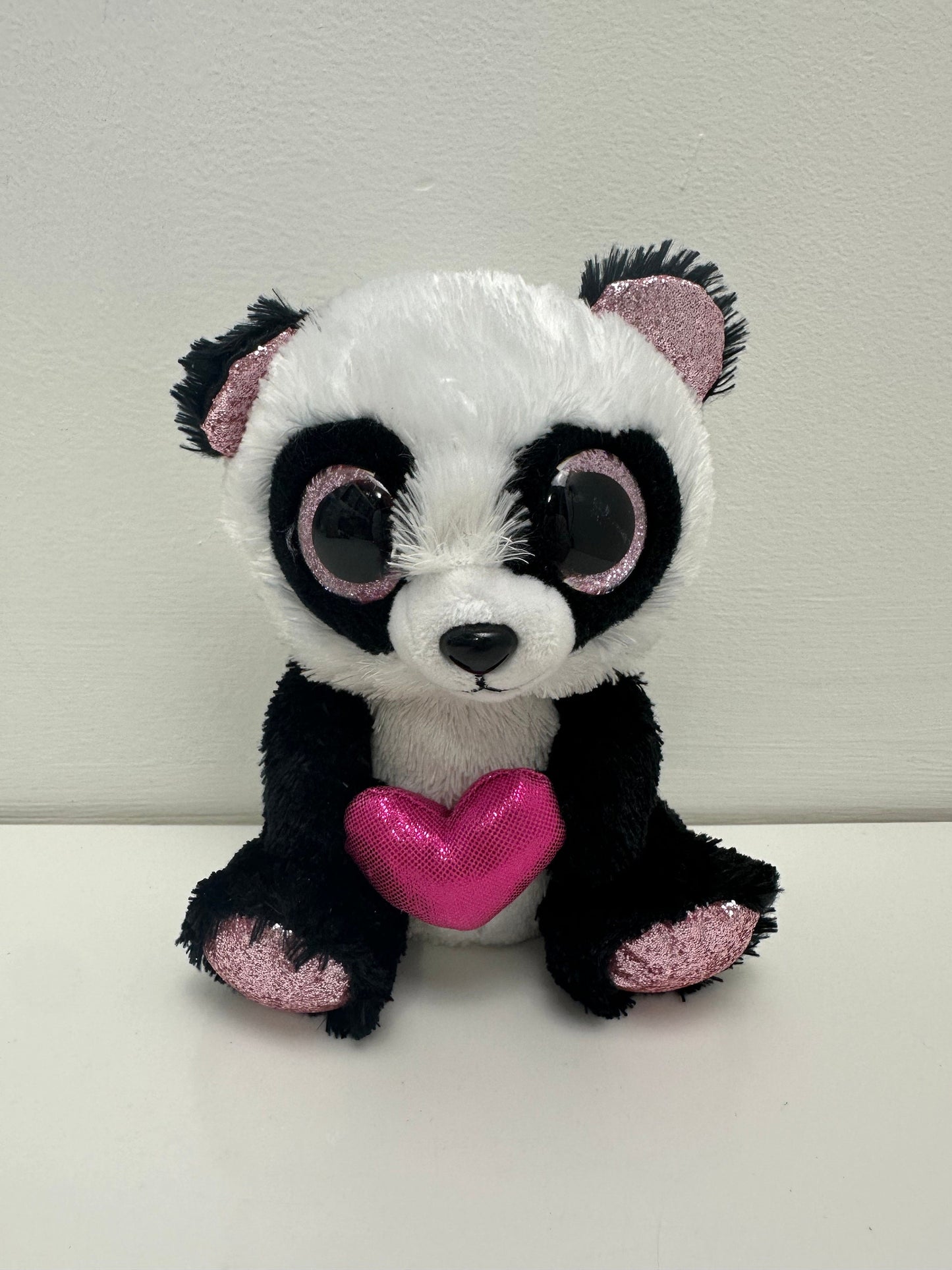 Ty Beanie Boo “Esme” the Panda Holding Pink Heart - No Hang Tag (6 inch)