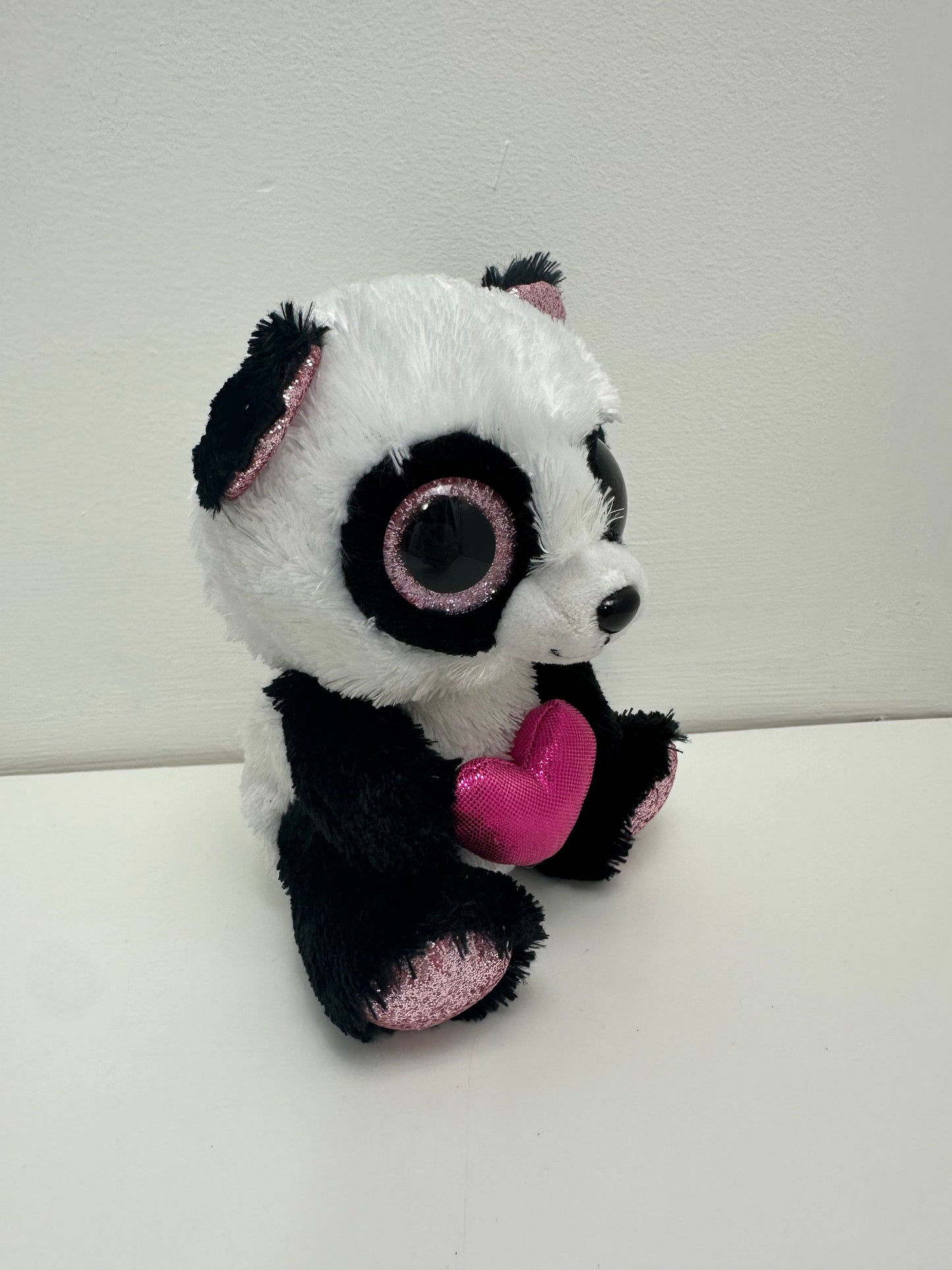 Ty Beanie Boo “Esme” the Panda Holding Pink Heart - No Hang Tag (6 inch)