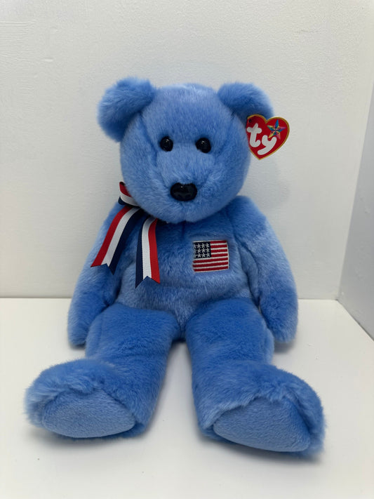 Ty Beanie Buddy “America” Blue Patriotic Bear (14 inch)