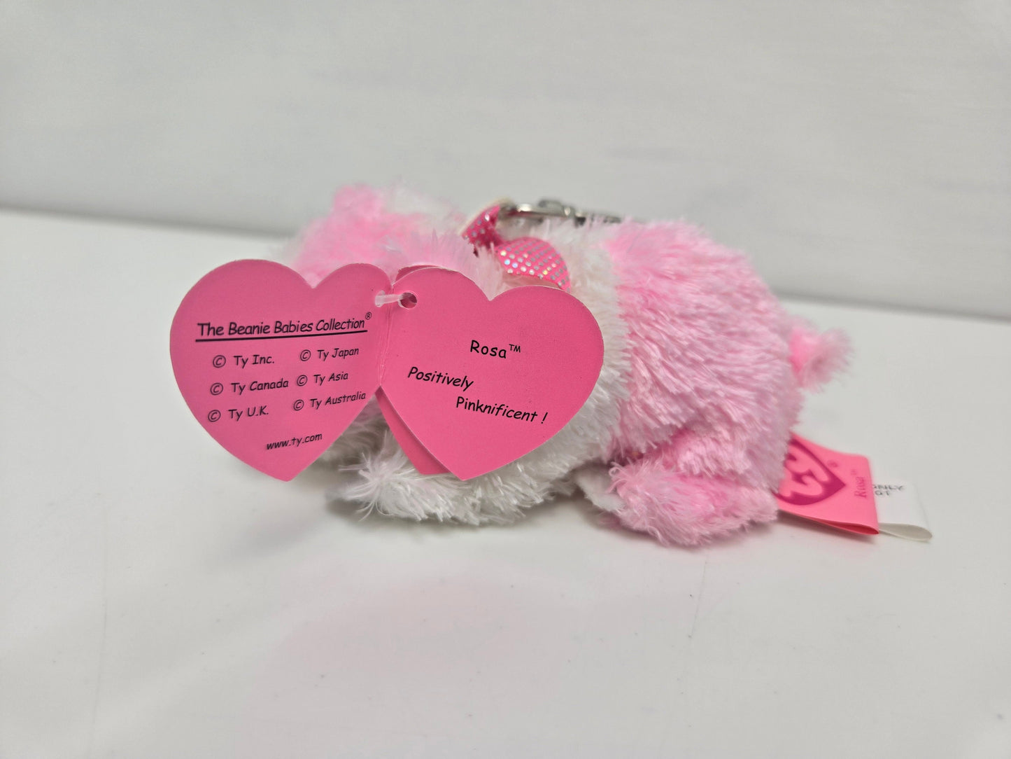 Ty *Keychain* Beanie Baby “Rosa” the Pink Guinea Pig - SMALL Metal Key Clip (4 inch)