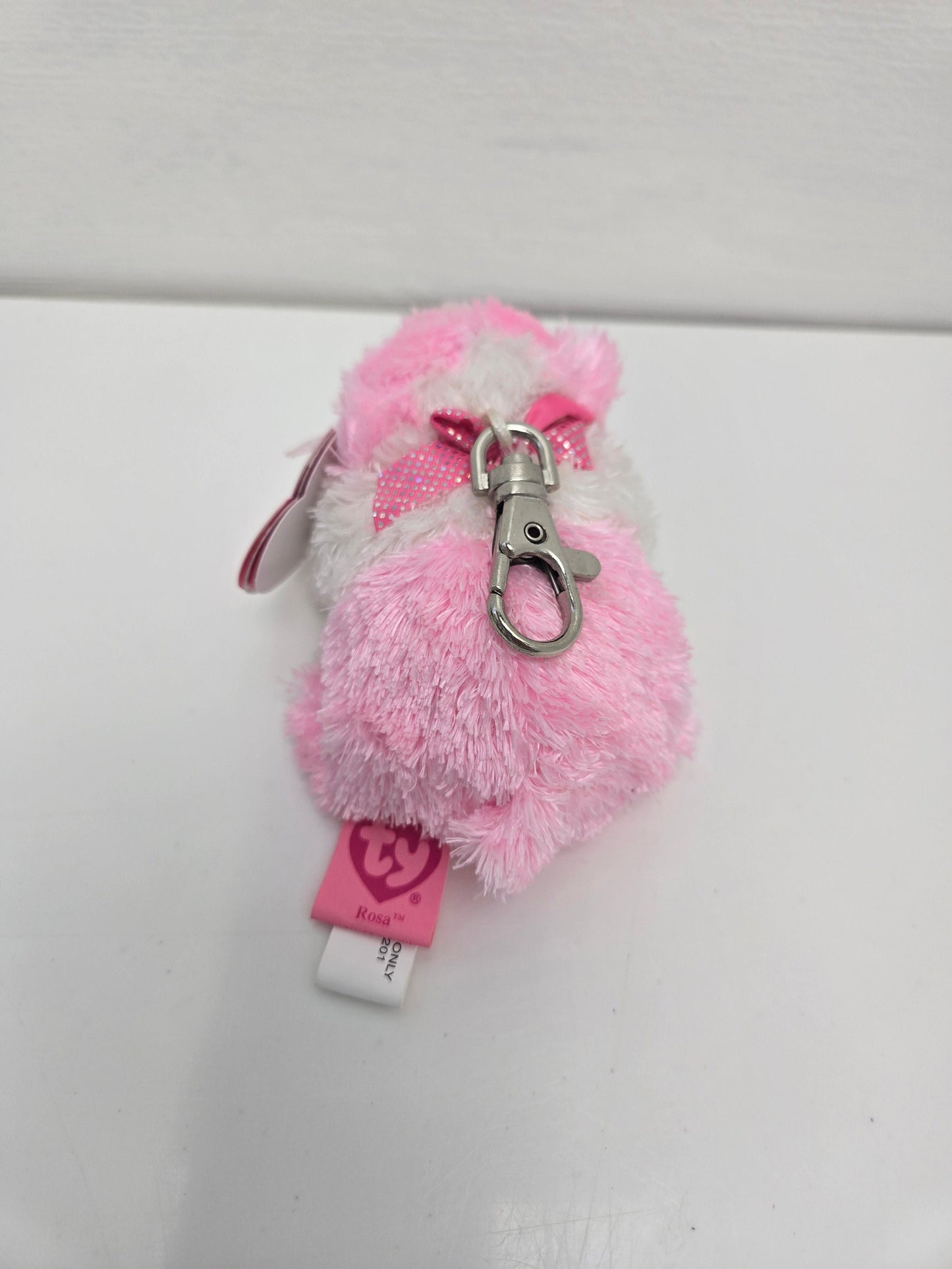 Ty *Keychain* Beanie Baby “Rosa” the Pink Guinea Pig - SMALL Metal Key Clip (4 inch)