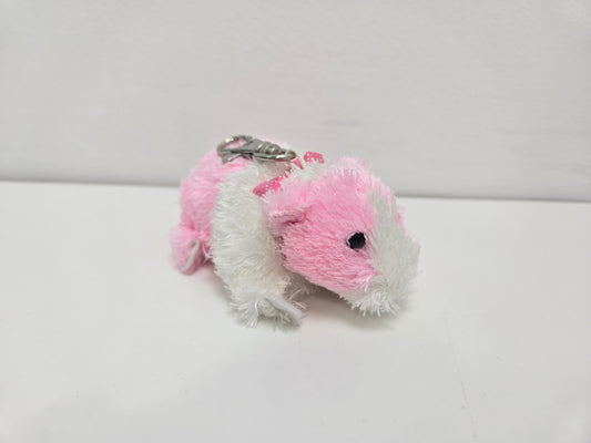 Ty *Keychain* Beanie Baby “Rosa” the Pink Guinea Pig - SMALL Metal Key Clip (4 inch)