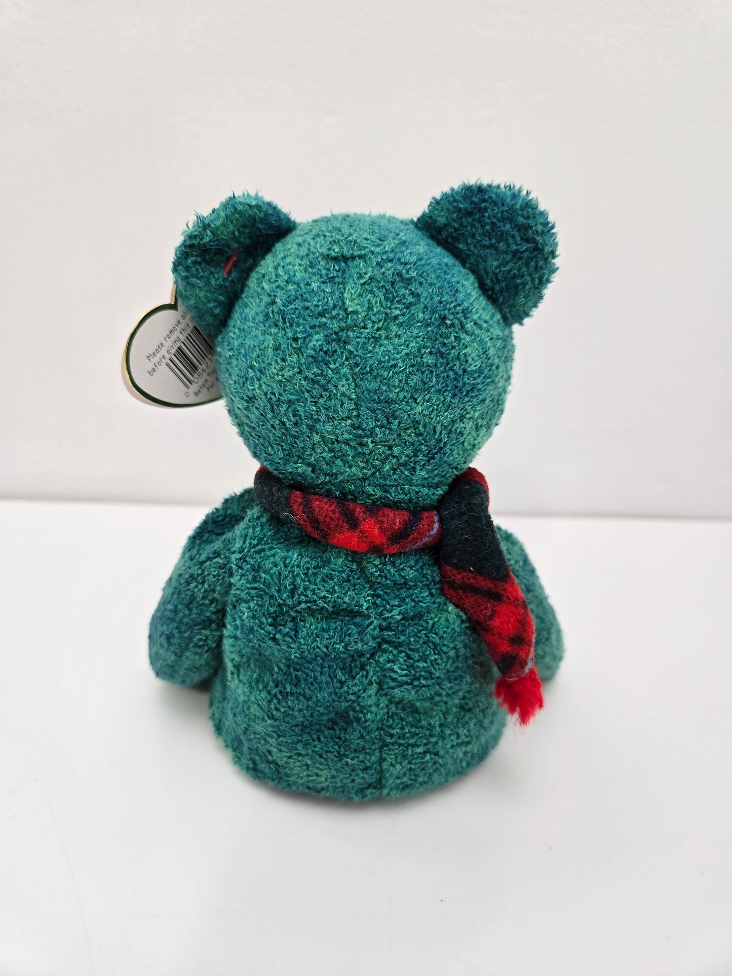 Ty Beanie Baby “Wallace” the Green Holiday Bear wearing Red Plaid Scarf! (8.5 inch)