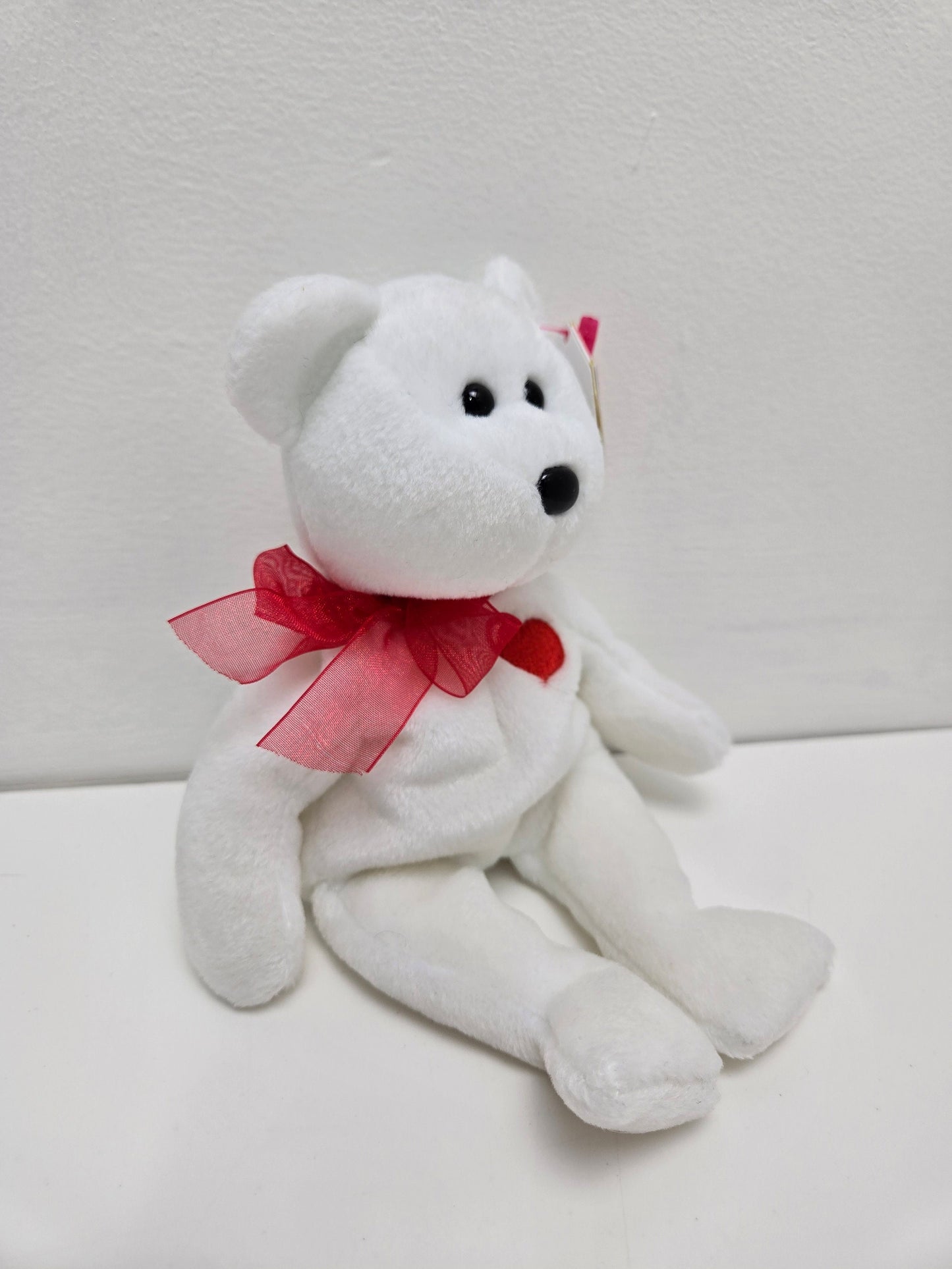 Ty Beanie Baby “Casanova” the White Bear with Heart on Chest (8.5 inch)