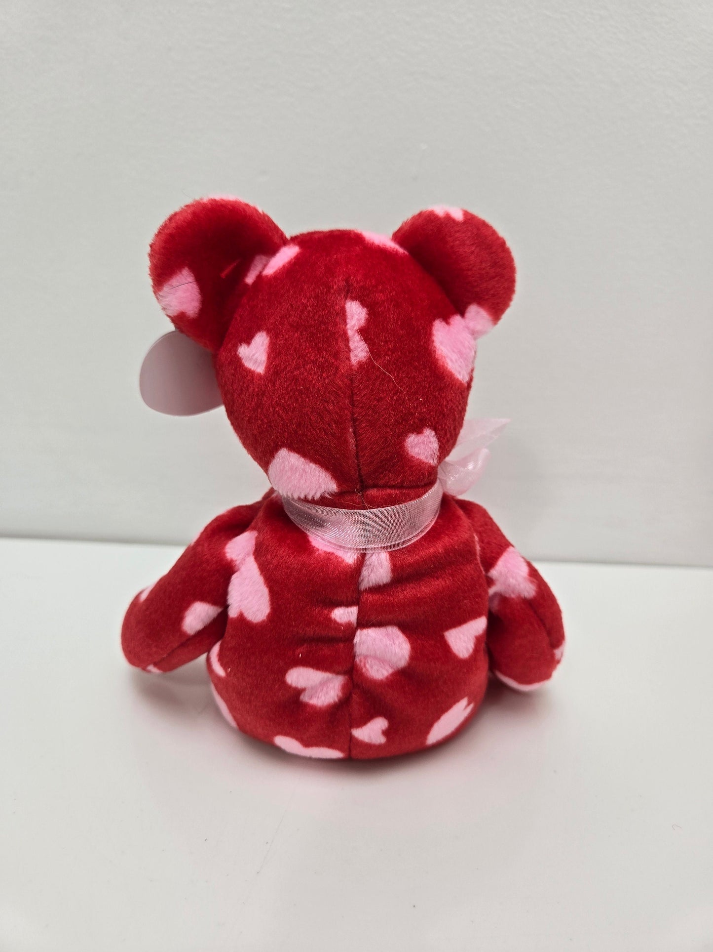 Ty Beanie Baby “Little Kiss” the Love Bear - Red Bear with Pink Hearts  (8.5 inch)