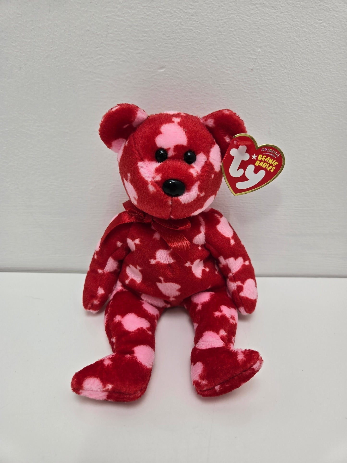 Ty Beanie Baby “Cupid’s Bow” the Red Bear with Pink Hearts - Borders Exclusive (8.5 inch)