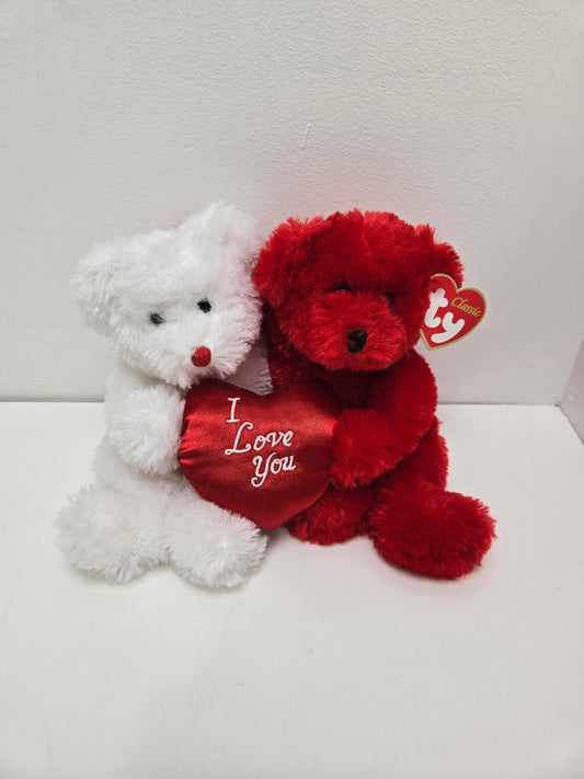 Ty Classics Collection “Truly Yours” the White and Red adjoined bears holding I Love You Heart (9.5 inch)