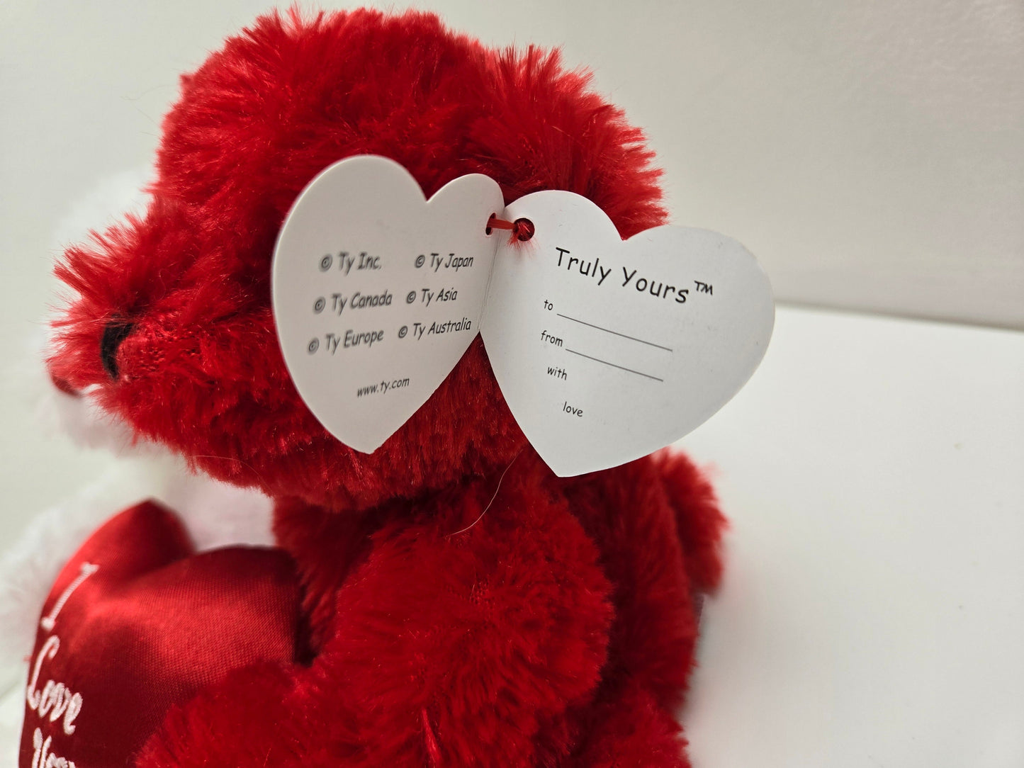 Ty Classics Collection “Truly Yours” the White and Red adjoined bears holding I Love You Heart (9.5 inch)